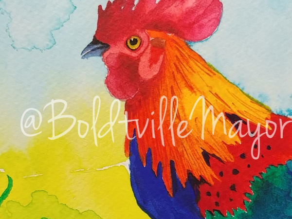 rooster watercolor painting